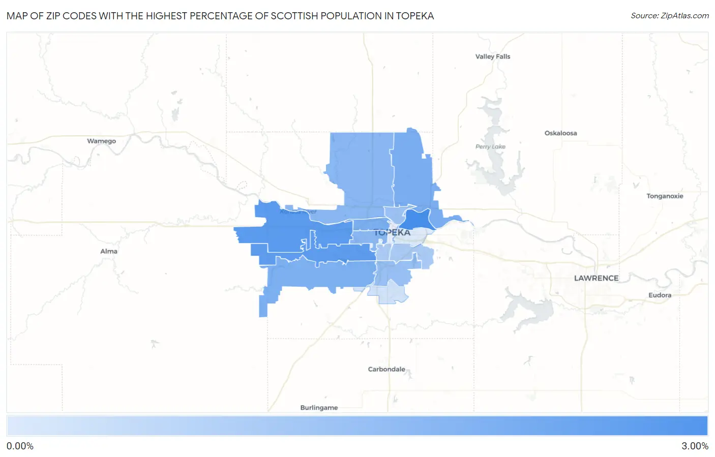 Zip Codes with the Highest Percentage of Scottish Population in Topeka Map