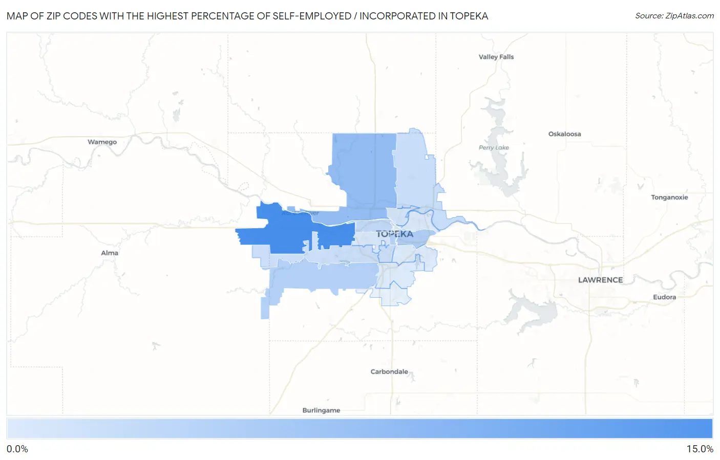 Zip Codes with the Highest Percentage of Self-Employed / Incorporated in Topeka Map