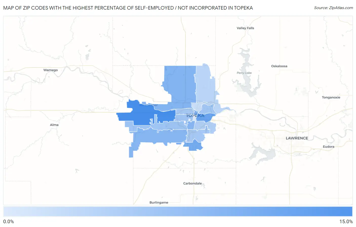Zip Codes with the Highest Percentage of Self-Employed / Not Incorporated in Topeka Map