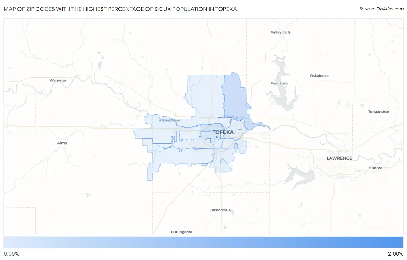 Zip Codes with the Highest Percentage of Sioux Population in Topeka Map