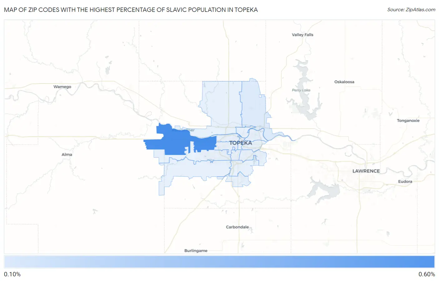 Zip Codes with the Highest Percentage of Slavic Population in Topeka Map