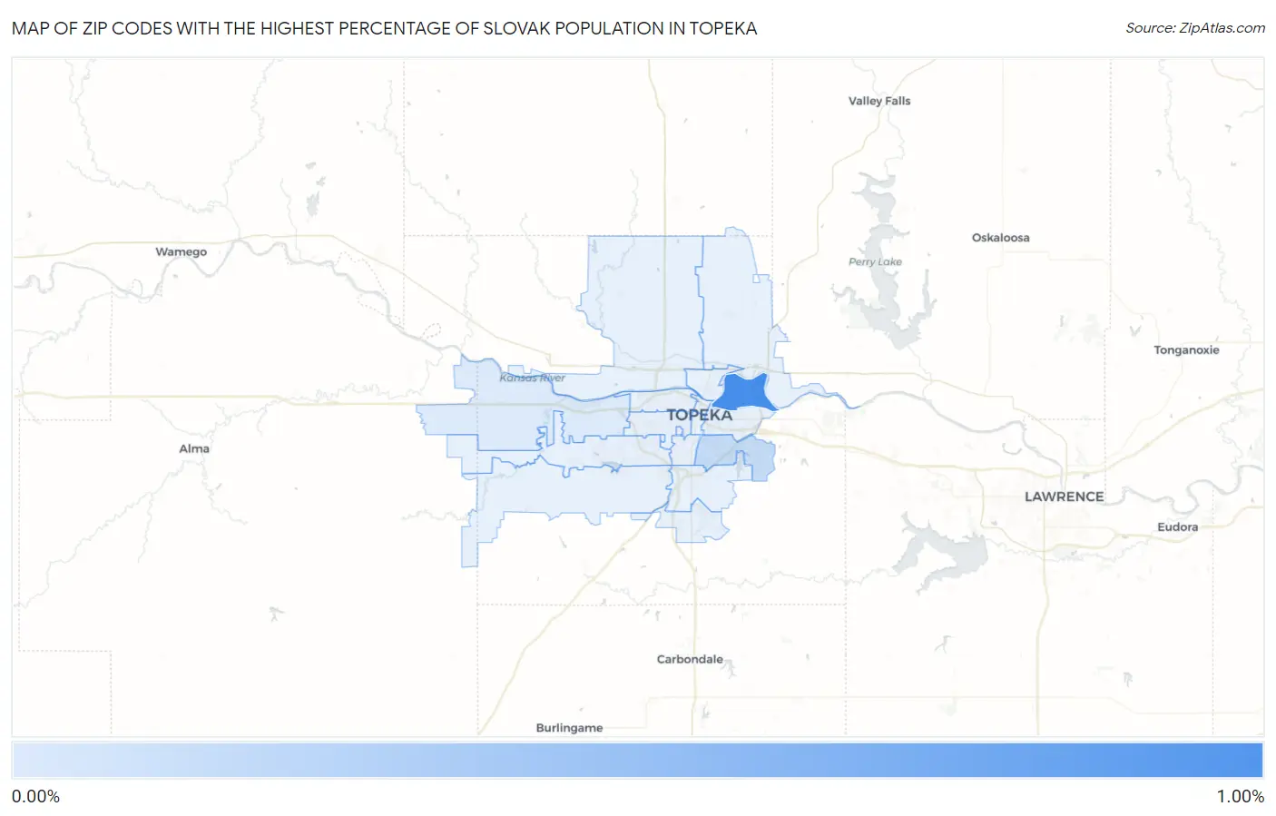 Zip Codes with the Highest Percentage of Slovak Population in Topeka Map
