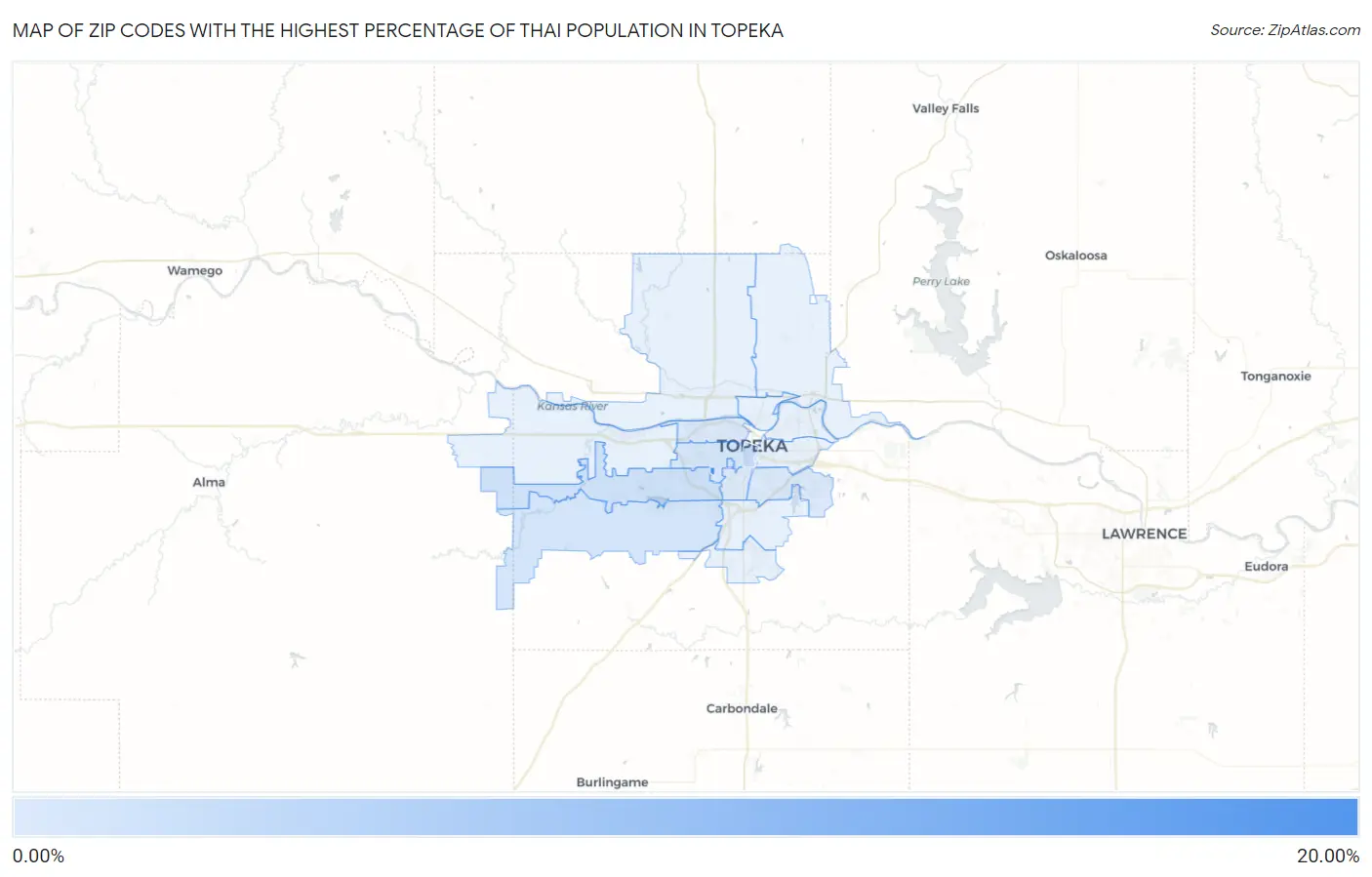 Zip Codes with the Highest Percentage of Thai Population in Topeka Map