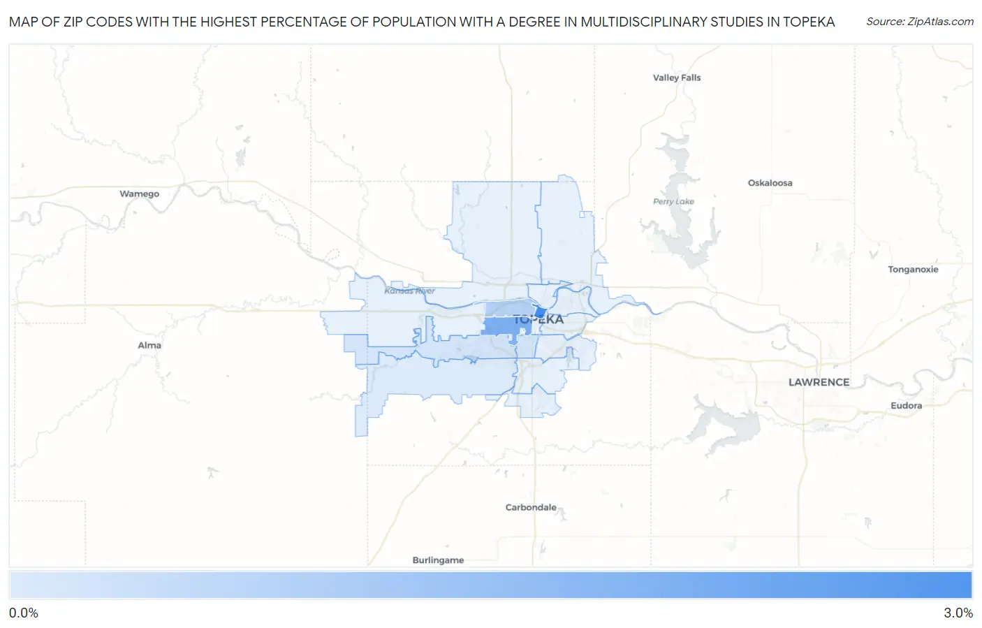 Zip Codes with the Highest Percentage of Population with a Degree in Multidisciplinary Studies in Topeka Map