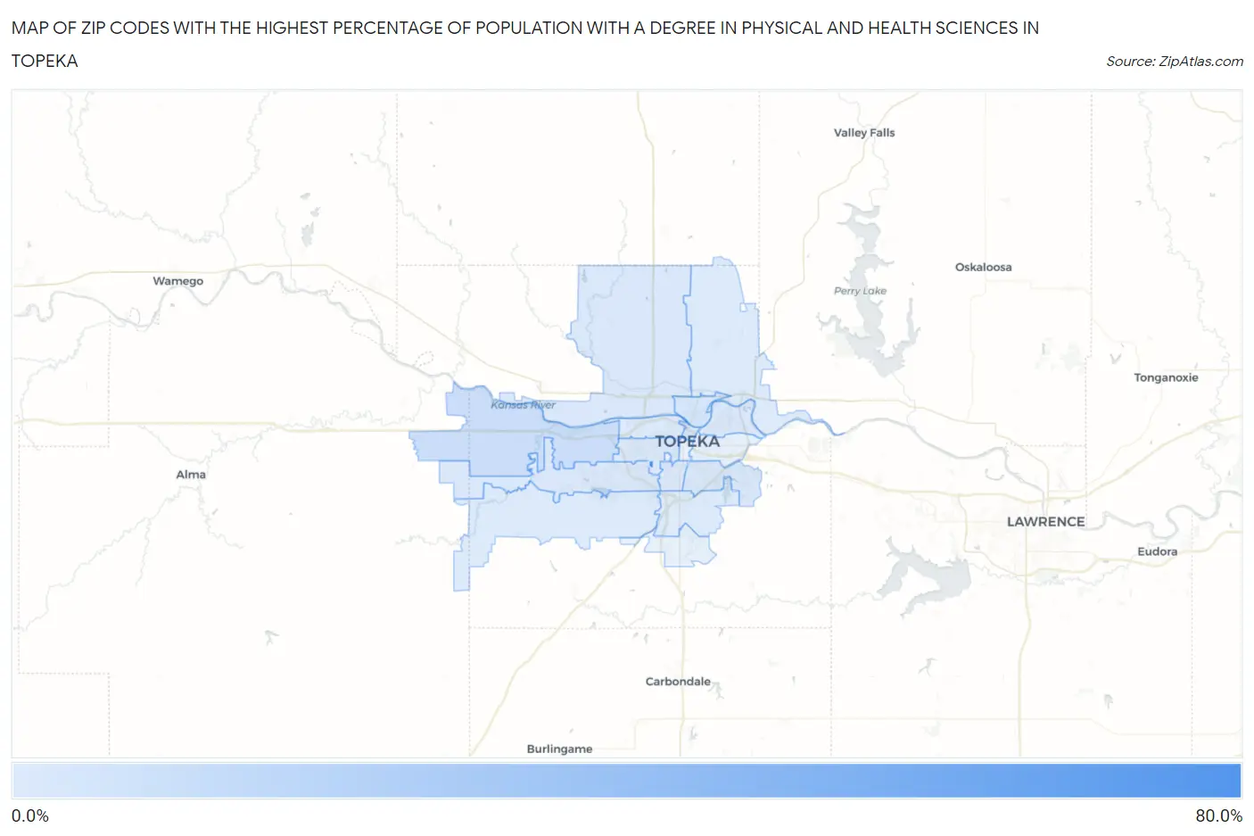 Zip Codes with the Highest Percentage of Population with a Degree in Physical and Health Sciences in Topeka Map