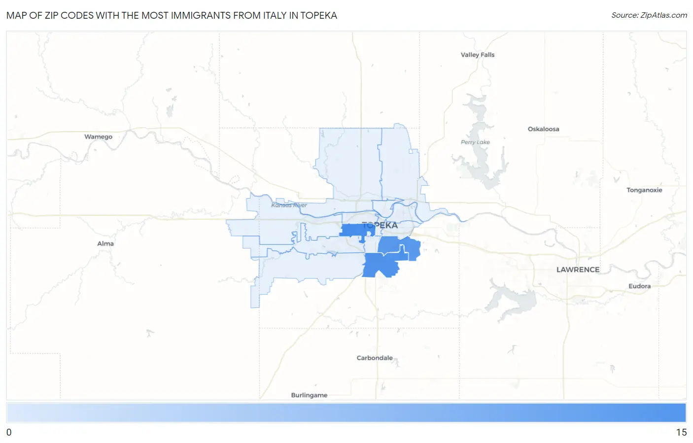 Zip Codes with the Most Immigrants from Italy in Topeka Map