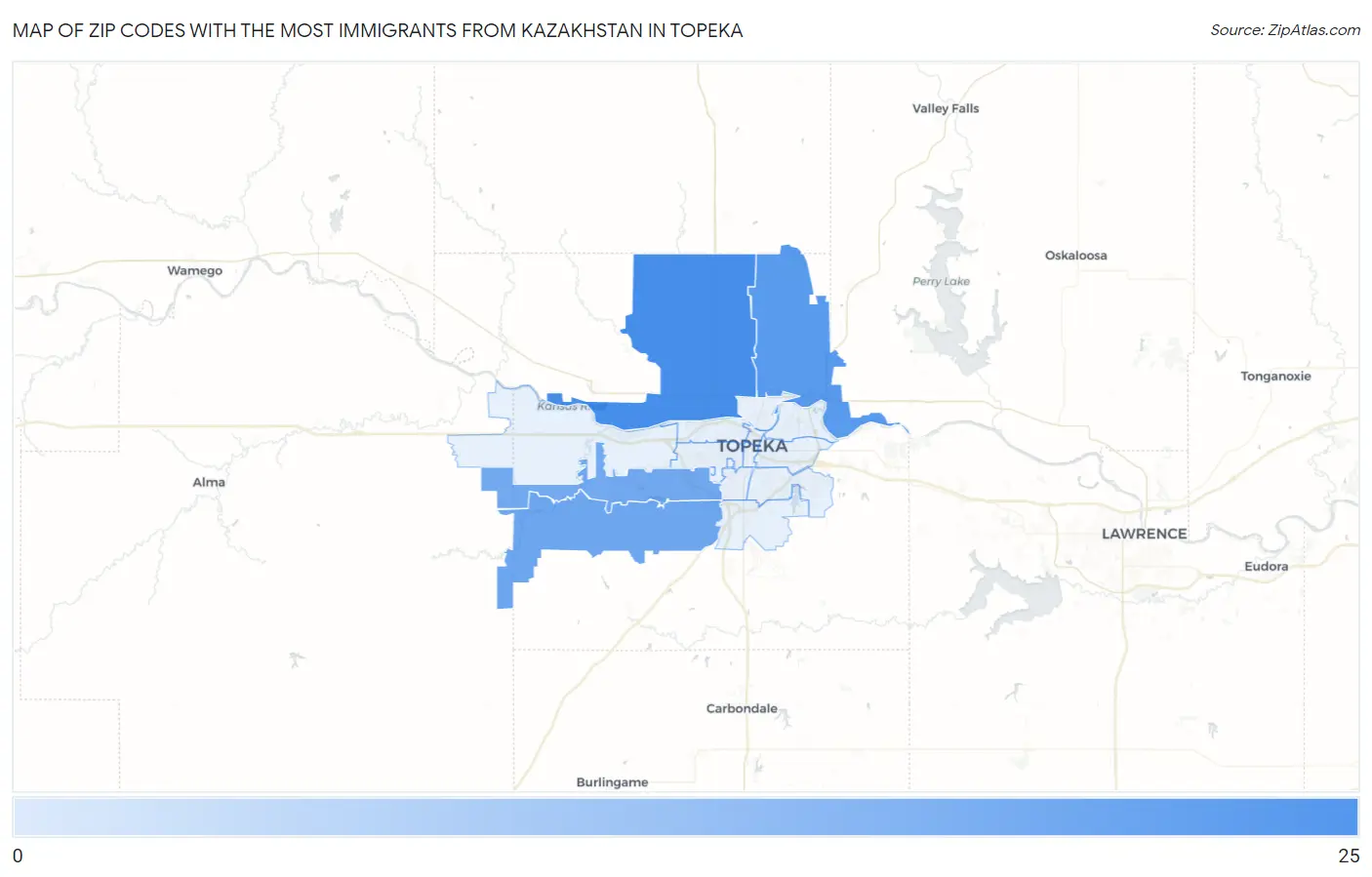 Zip Codes with the Most Immigrants from Kazakhstan in Topeka Map