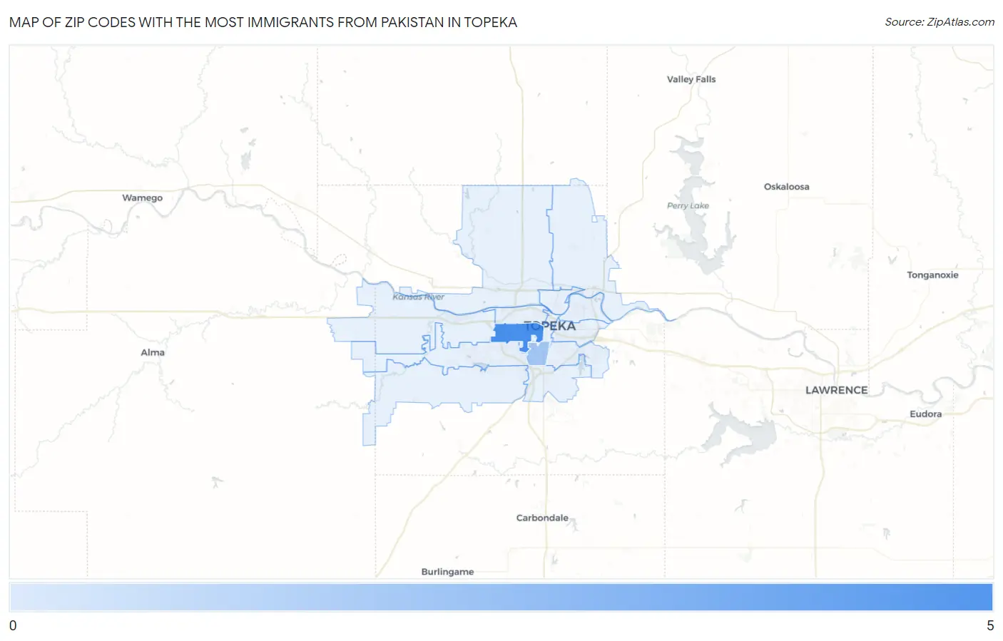 Zip Codes with the Most Immigrants from Pakistan in Topeka Map
