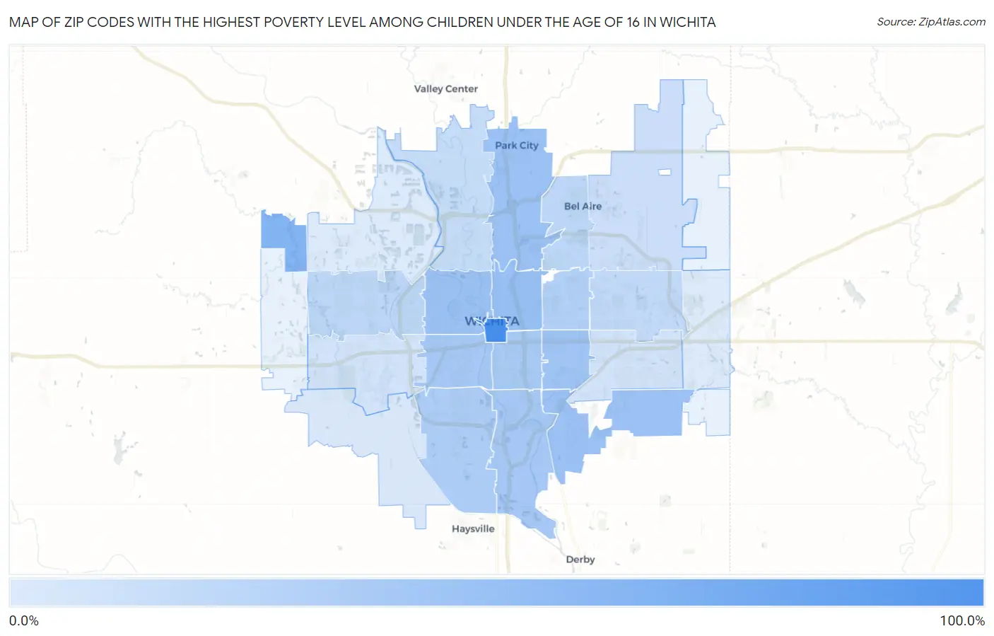 Zip Codes with the Highest Poverty Level Among Children Under the Age of 16 in Wichita Map