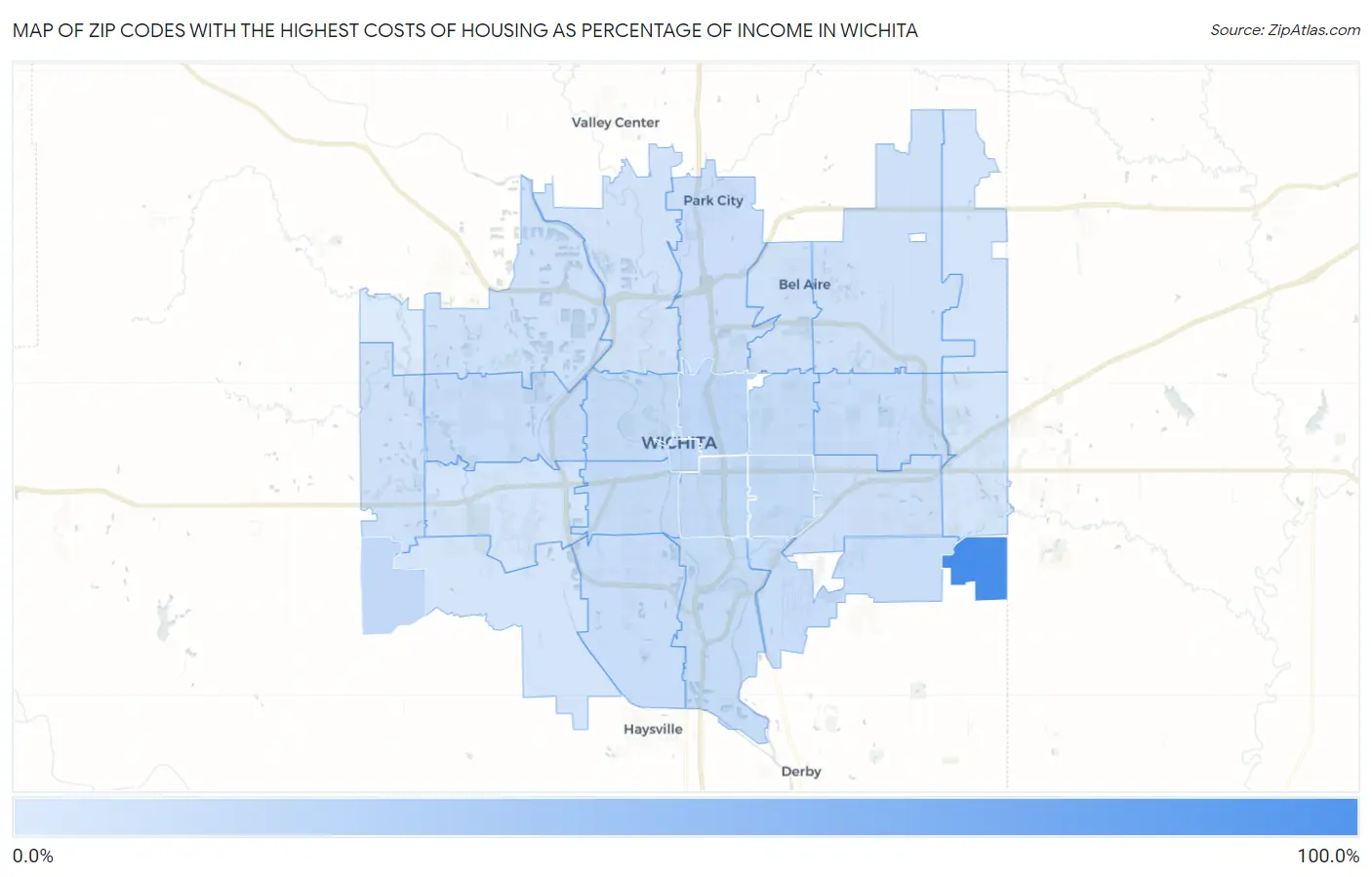 Zip Codes with the Highest Costs of Housing as Percentage of Income in Wichita Map