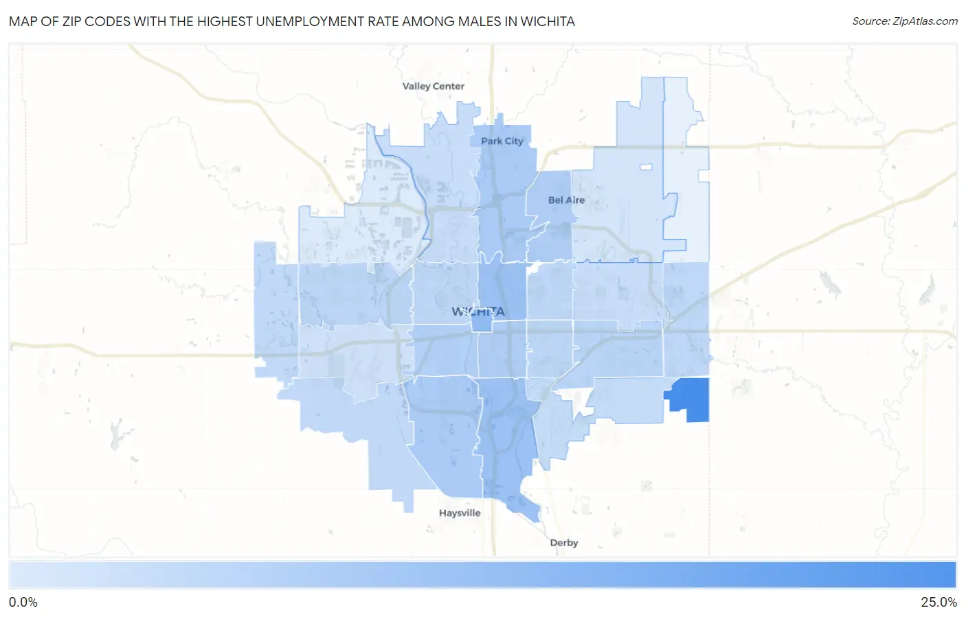 Zip Codes with the Highest Unemployment Rate Among Males in Wichita Map