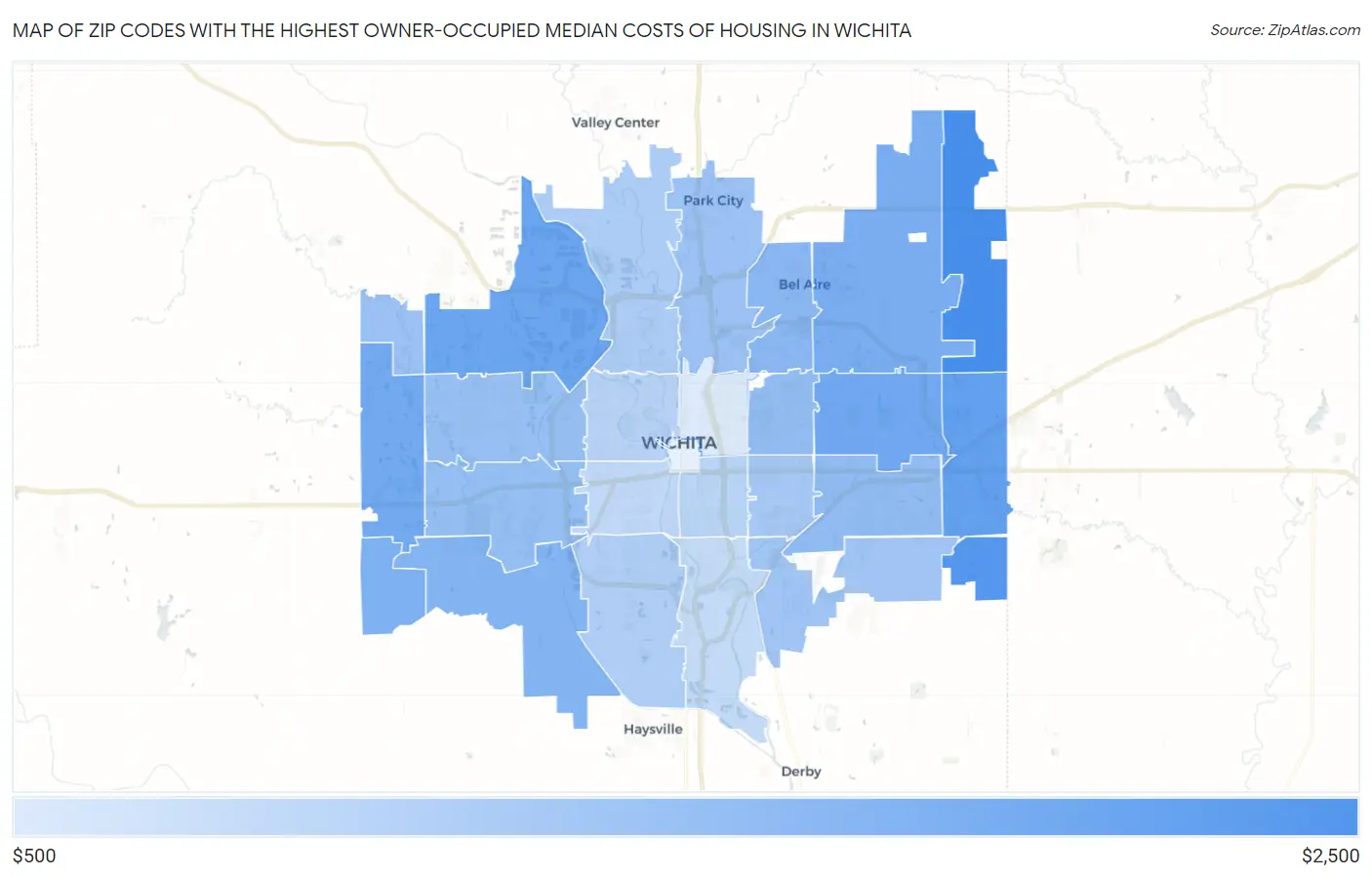 Zip Codes with the Highest Owner-Occupied Median Costs of Housing in Wichita Map