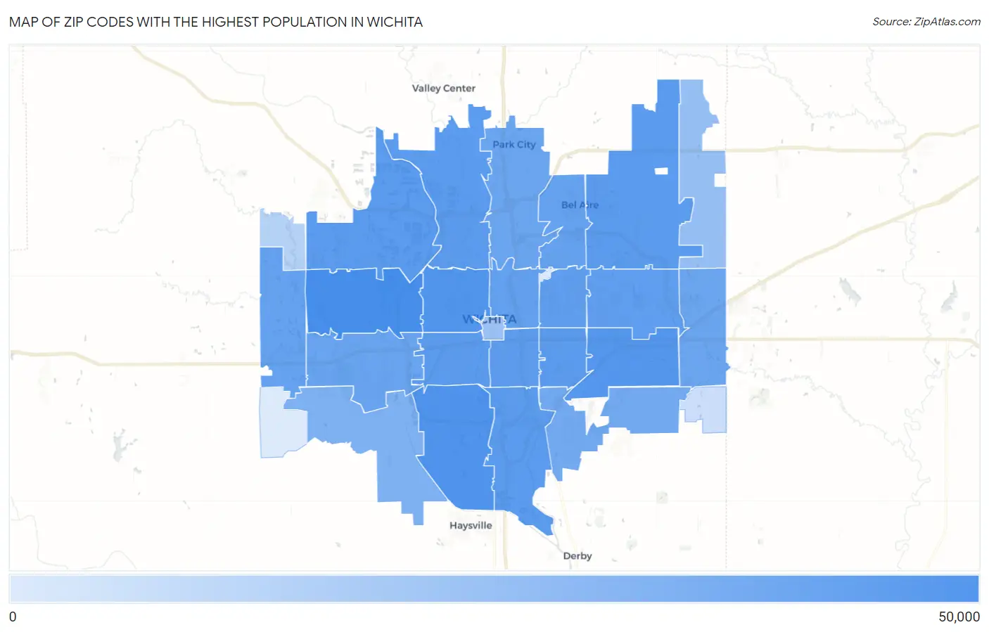 Zip Codes with the Highest Population in Wichita Map