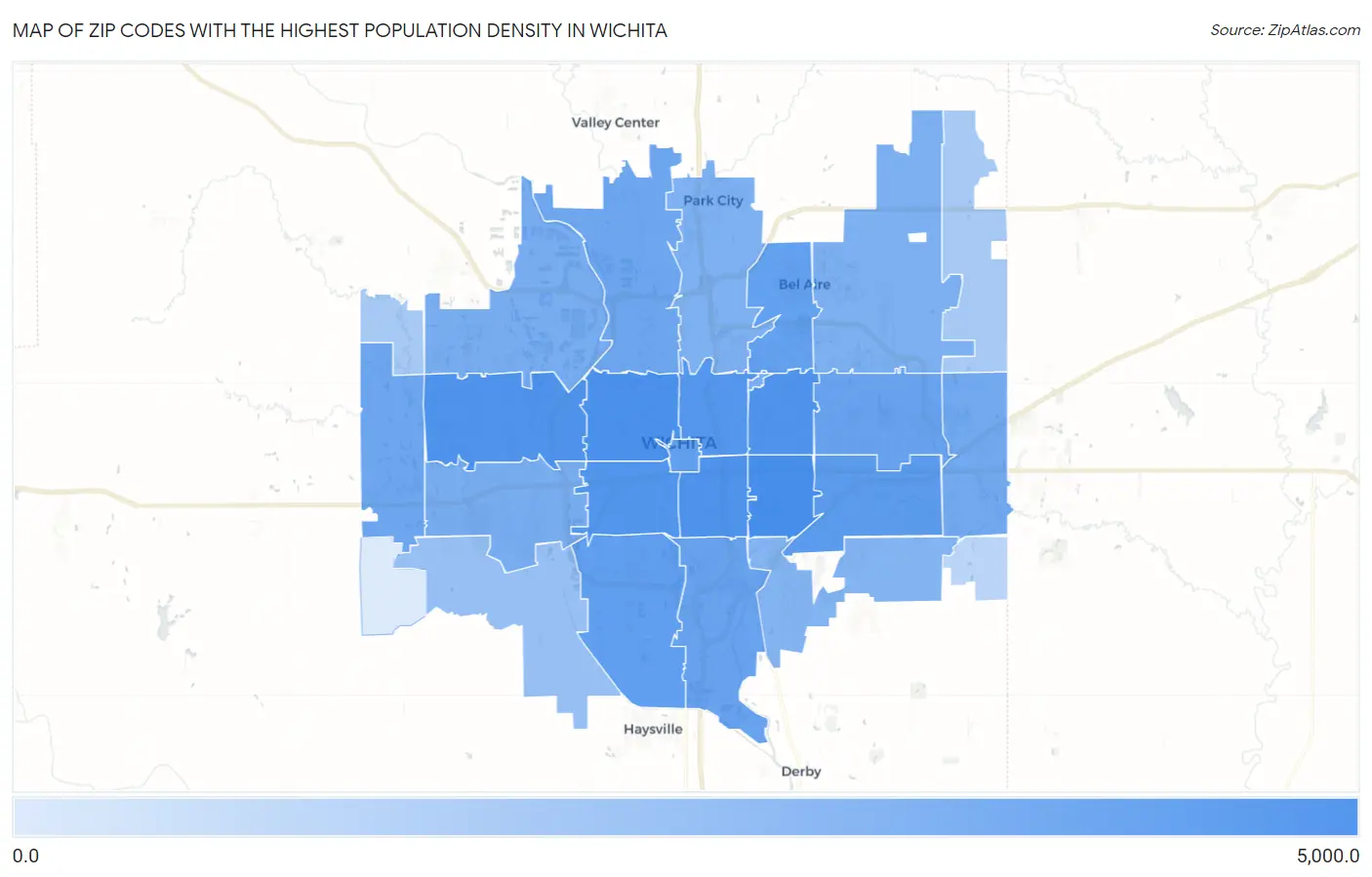 Zip Codes with the Highest Population Density in Wichita Map