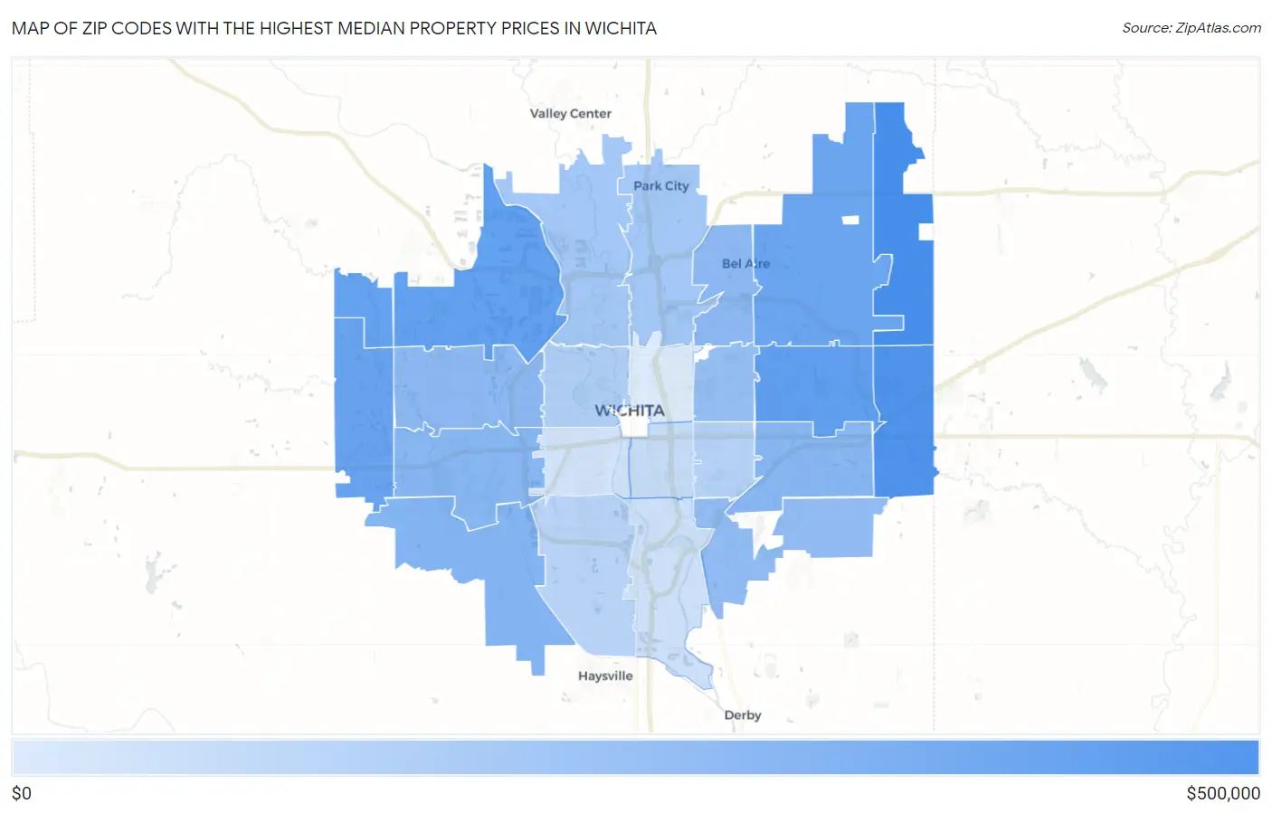 Zip Codes with the Highest Median Property Prices in Wichita Map