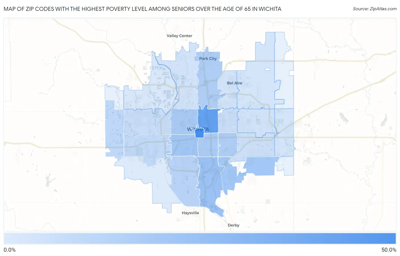 Zip Codes with the Highest Poverty Level Among Seniors Over the Age of 65 in Wichita Map