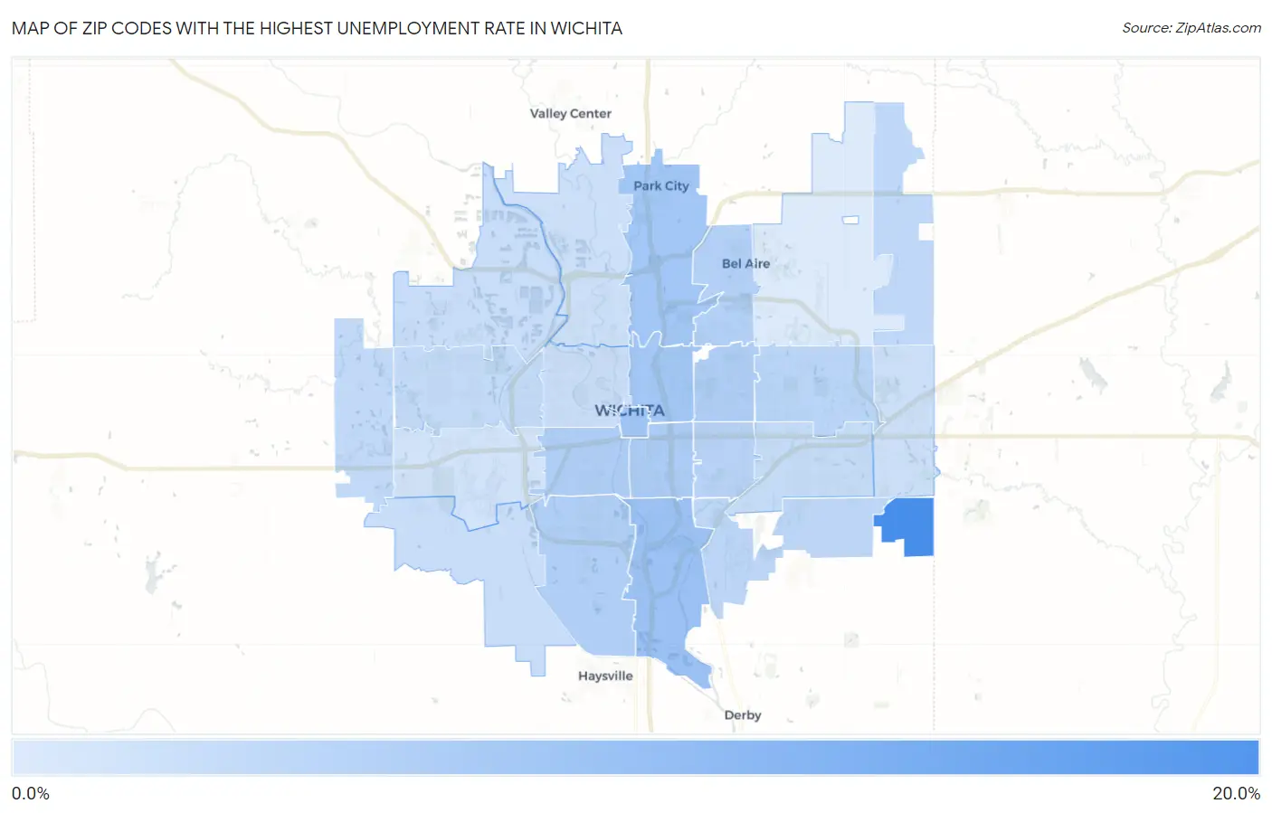 Zip Codes with the Highest Unemployment Rate in Wichita Map