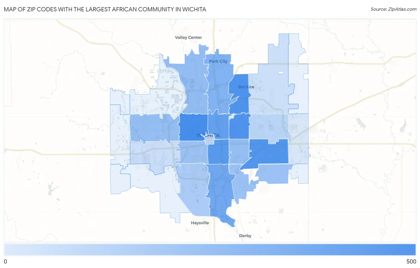 Zip Codes with the Largest African Community in Wichita Map