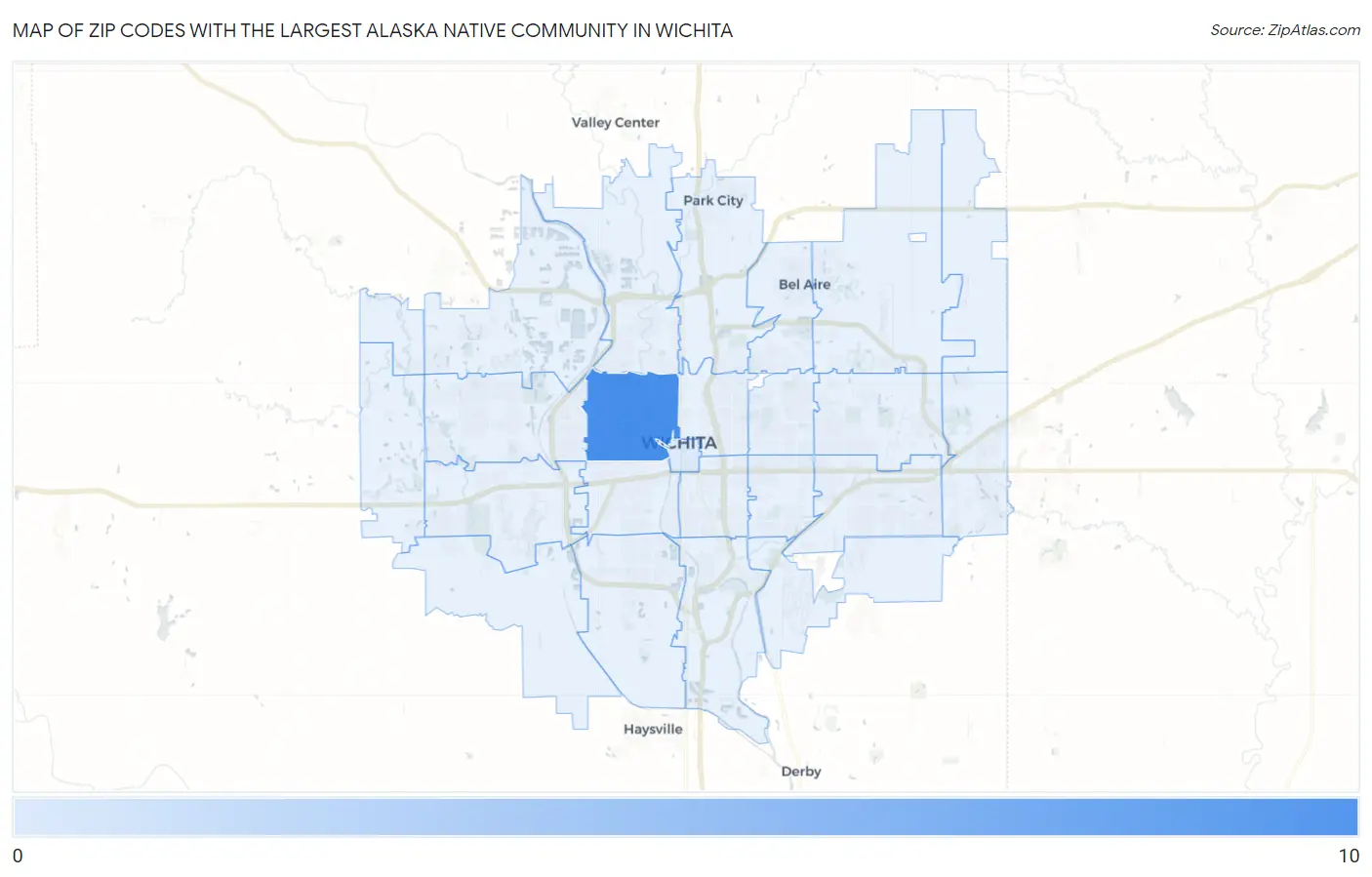 Zip Codes with the Largest Alaska Native Community in Wichita Map
