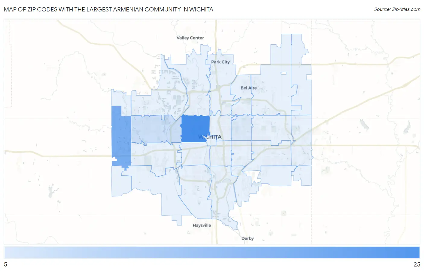 Zip Codes with the Largest Armenian Community in Wichita Map