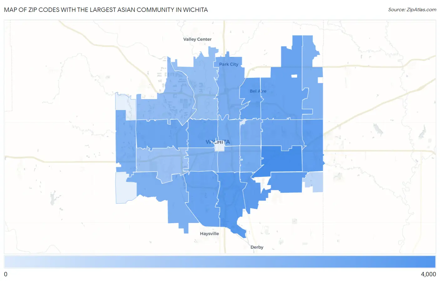 Zip Codes with the Largest Asian Community in Wichita Map