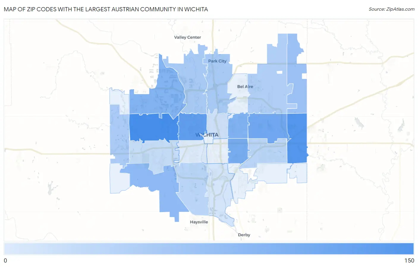 Zip Codes with the Largest Austrian Community in Wichita Map