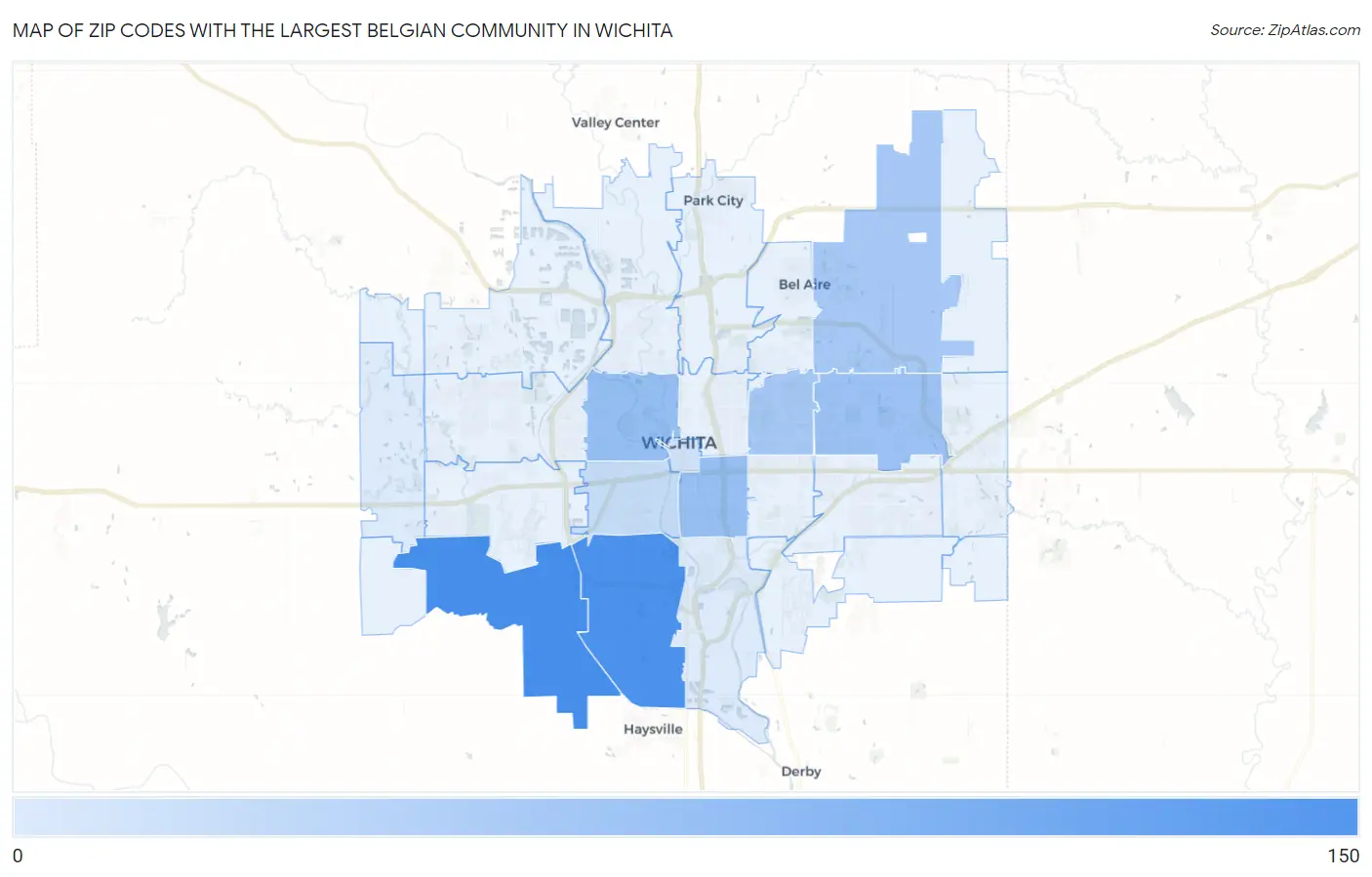 Zip Codes with the Largest Belgian Community in Wichita Map