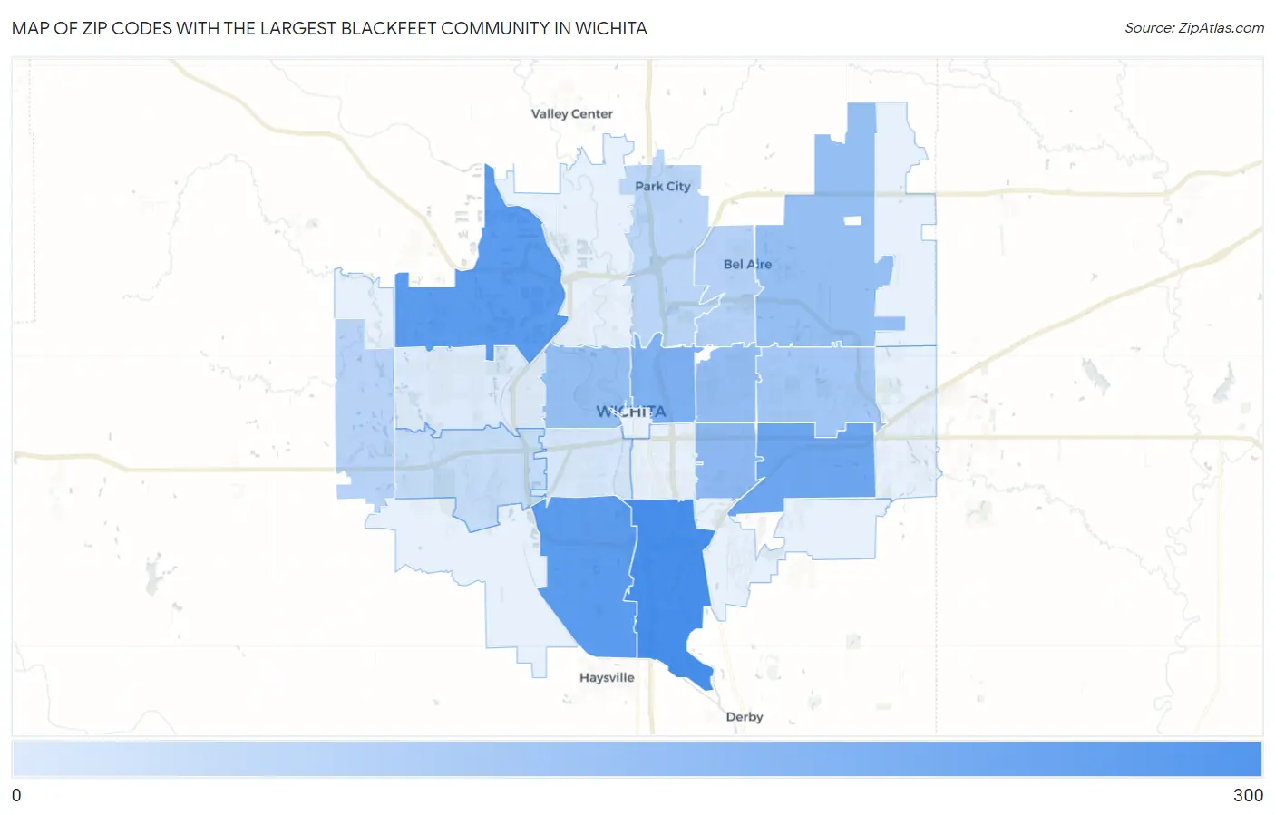 Zip Codes with the Largest Blackfeet Community in Wichita Map
