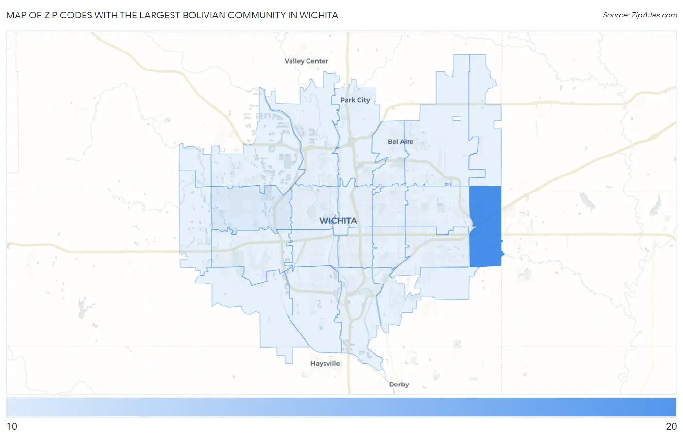 Zip Codes with the Largest Bolivian Community in Wichita Map