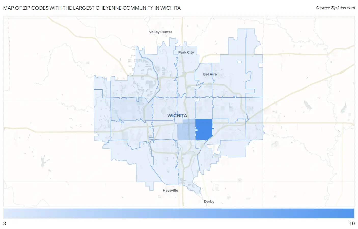 Zip Codes with the Largest Cheyenne Community in Wichita Map