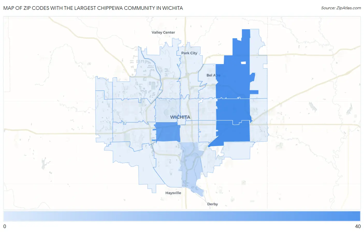 Zip Codes with the Largest Chippewa Community in Wichita Map