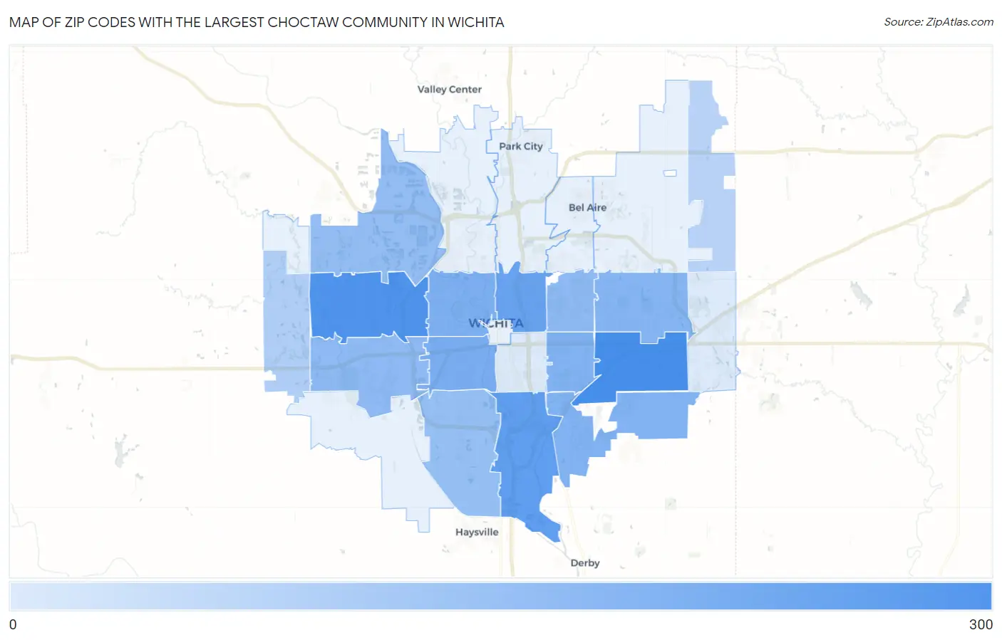 Zip Codes with the Largest Choctaw Community in Wichita Map