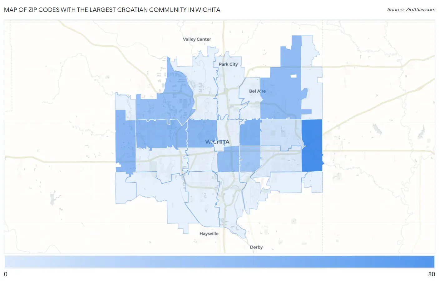 Zip Codes with the Largest Croatian Community in Wichita Map