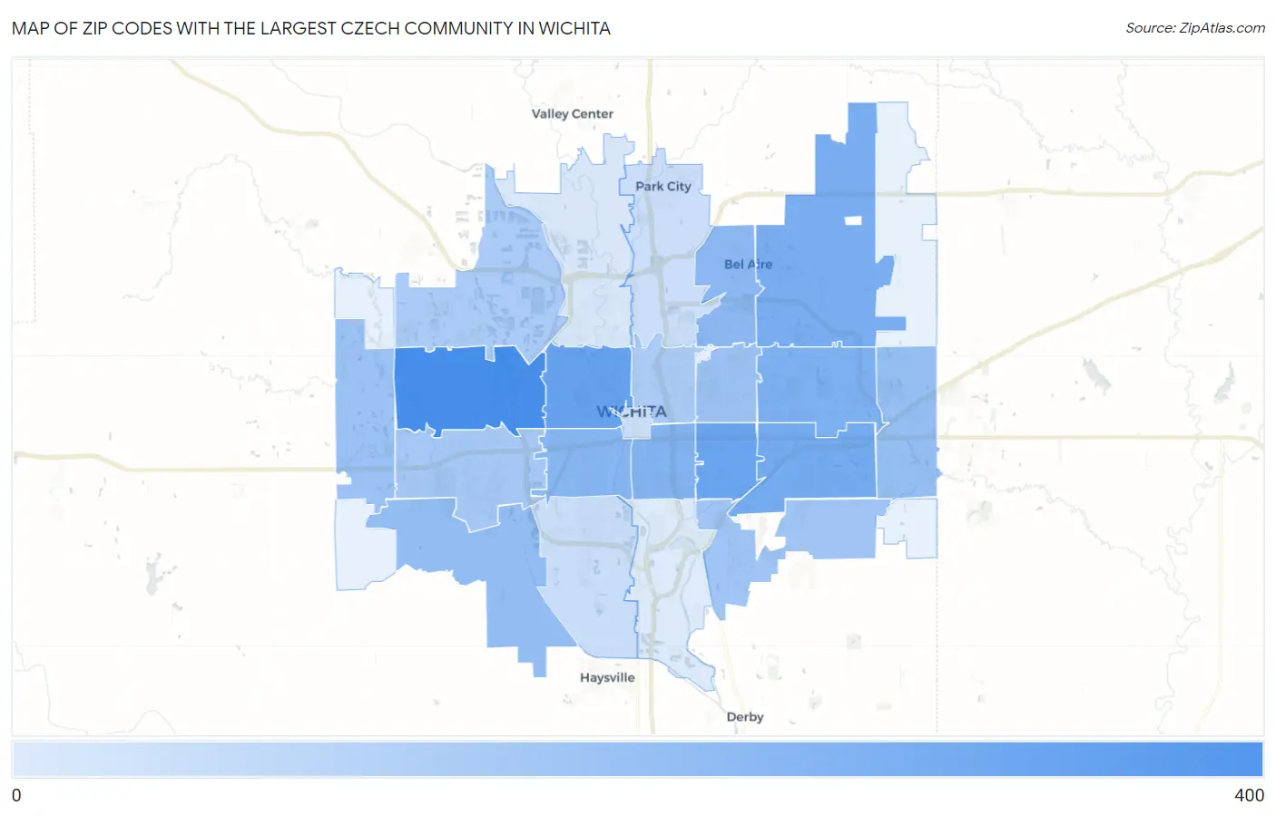 Zip Codes with the Largest Czech Community in Wichita Map