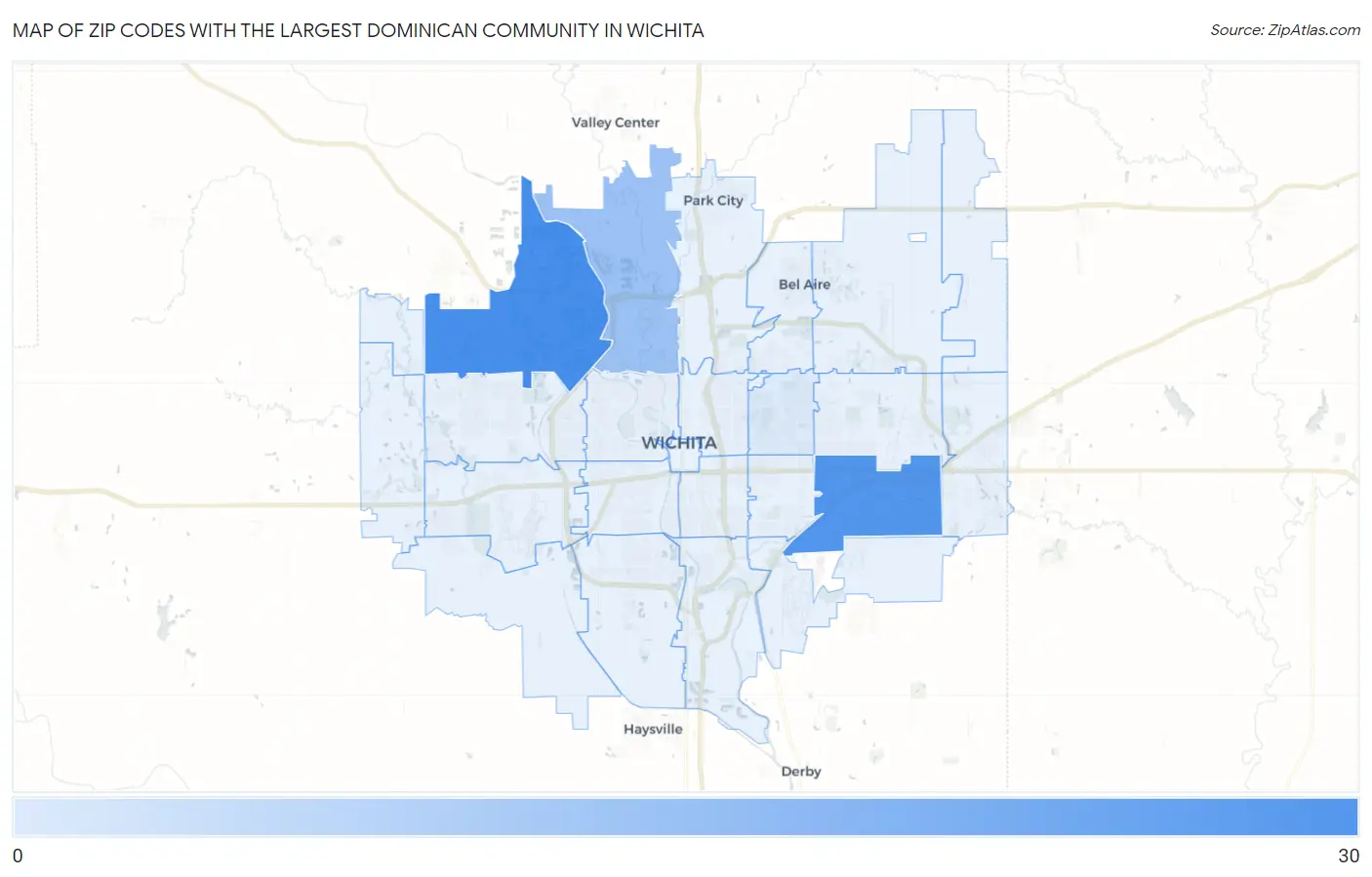 Zip Codes with the Largest Dominican Community in Wichita Map