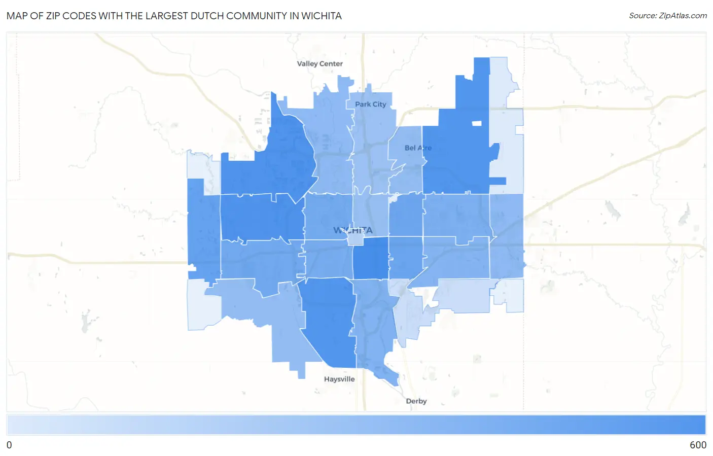 Zip Codes with the Largest Dutch Community in Wichita Map