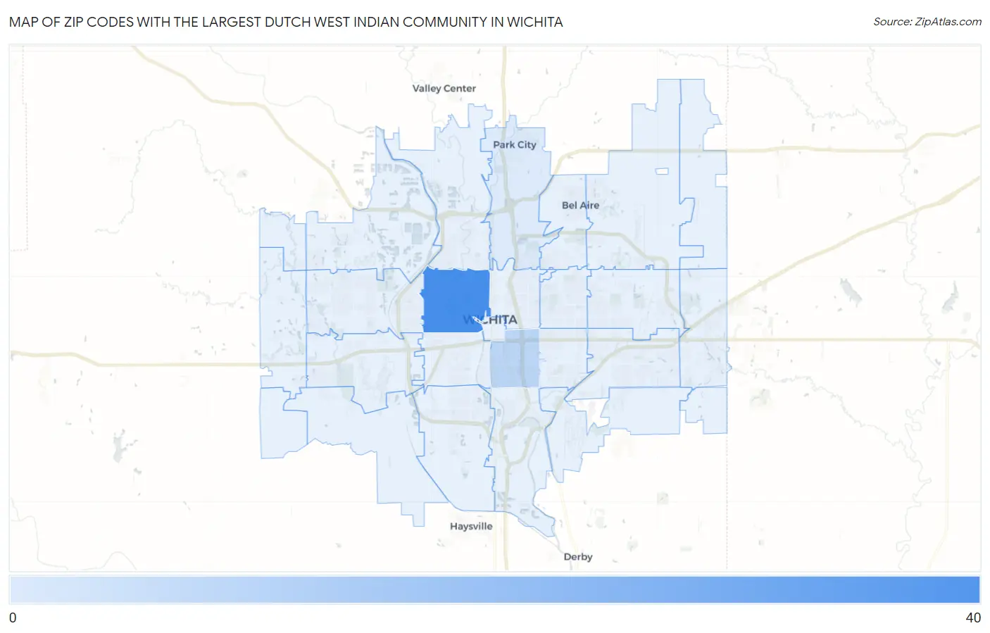 Zip Codes with the Largest Dutch West Indian Community in Wichita Map