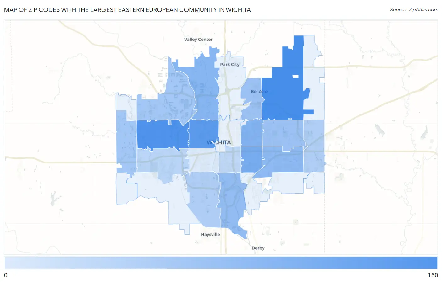 Zip Codes with the Largest Eastern European Community in Wichita Map