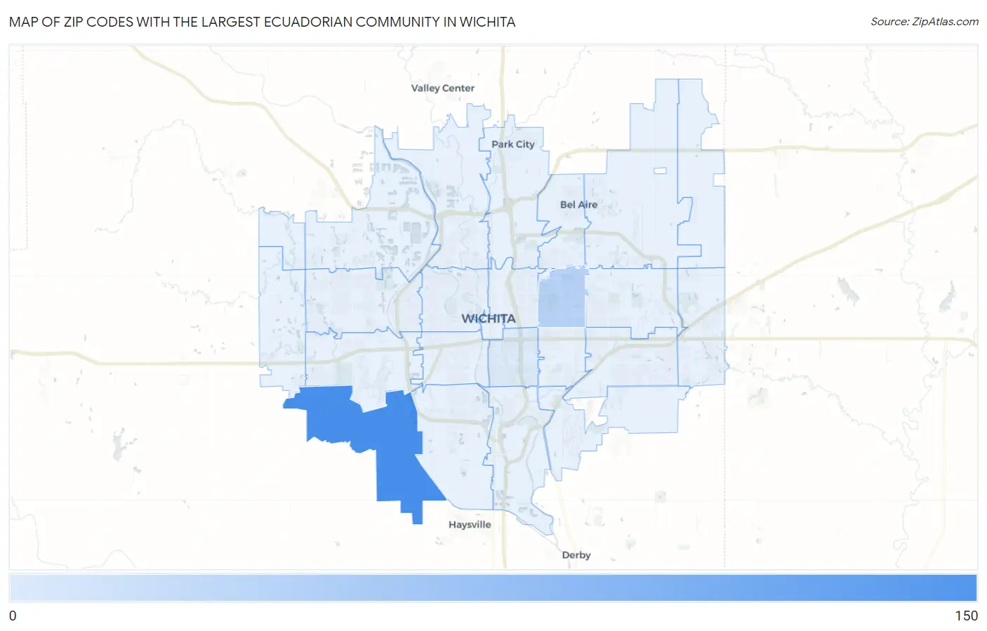 Zip Codes with the Largest Ecuadorian Community in Wichita Map