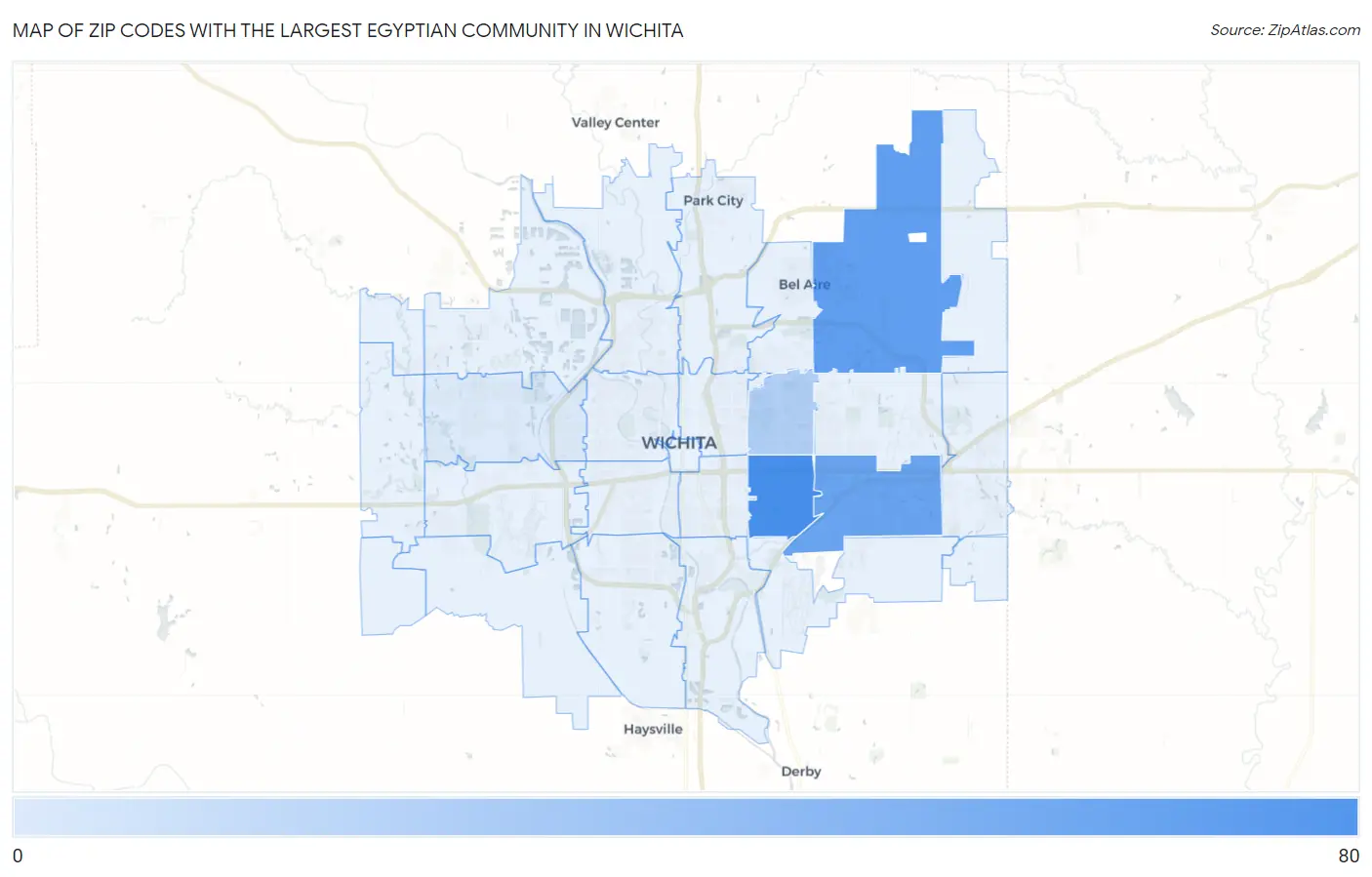 Zip Codes with the Largest Egyptian Community in Wichita Map
