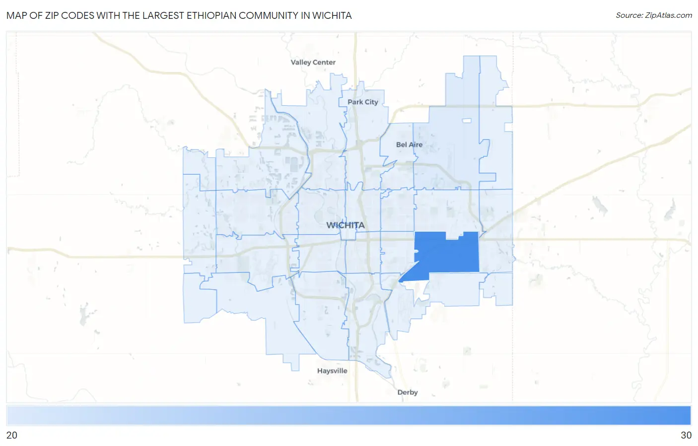 Zip Codes with the Largest Ethiopian Community in Wichita Map