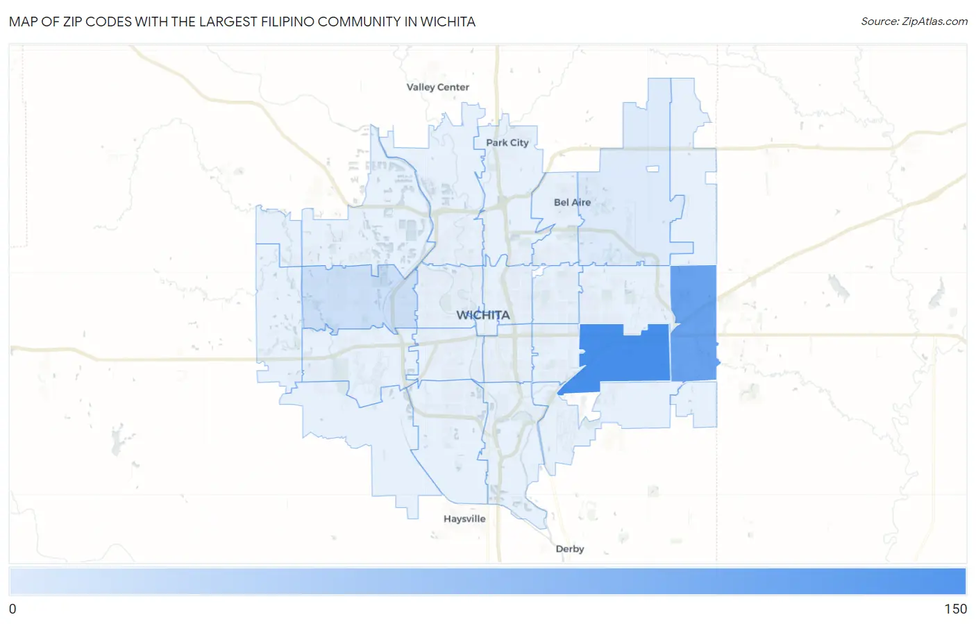 Zip Codes with the Largest Filipino Community in Wichita Map