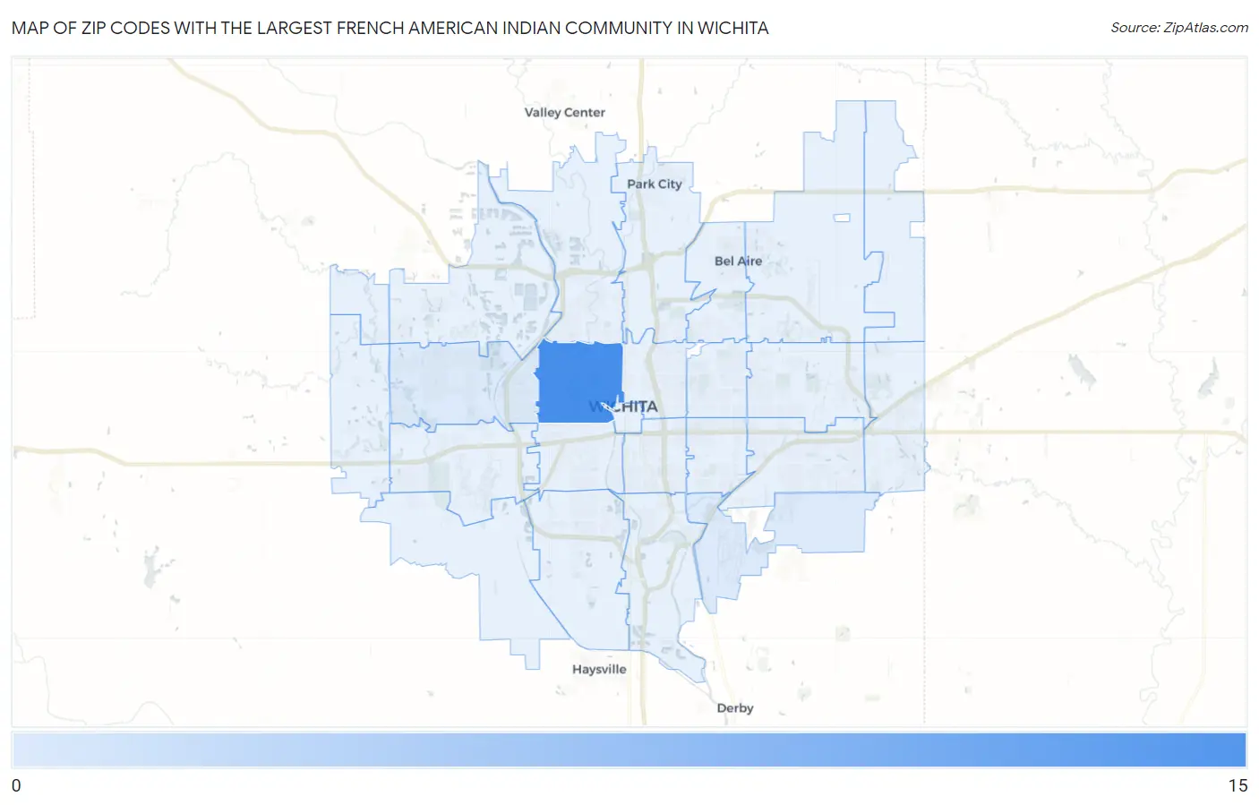 Zip Codes with the Largest French American Indian Community in Wichita Map