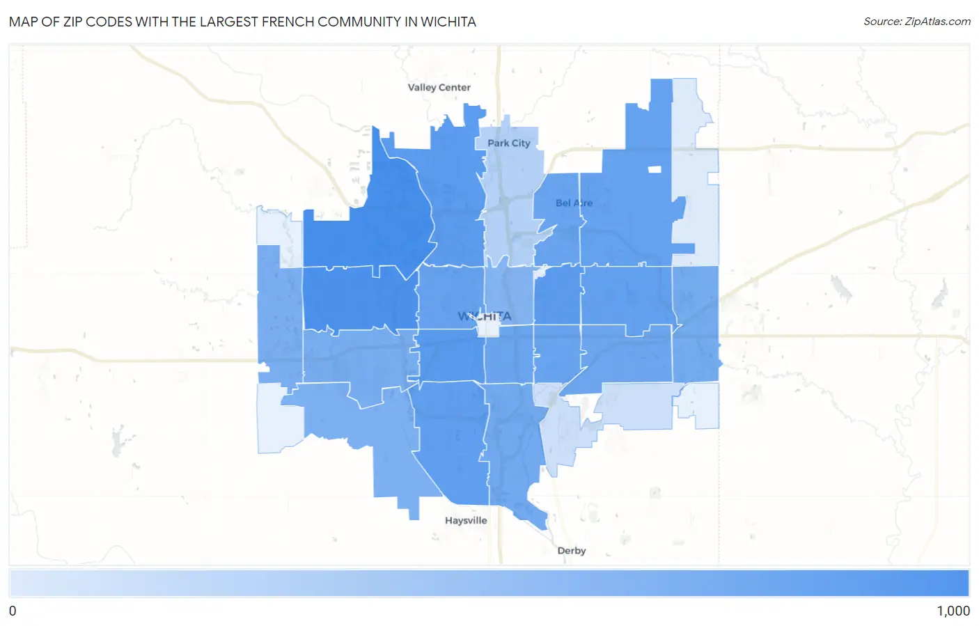 Zip Codes with the Largest French Community in Wichita Map