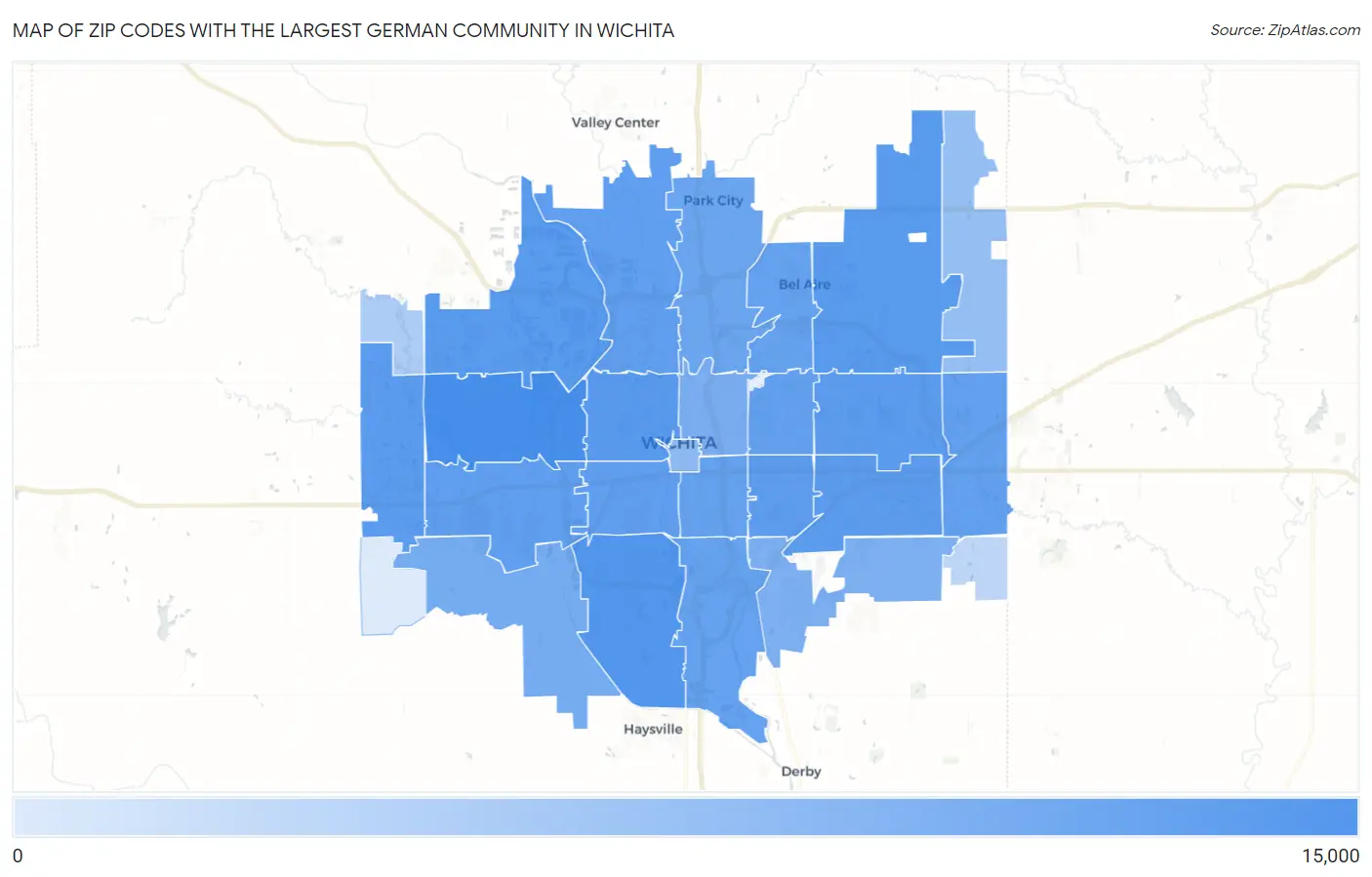 Zip Codes with the Largest German Community in Wichita Map