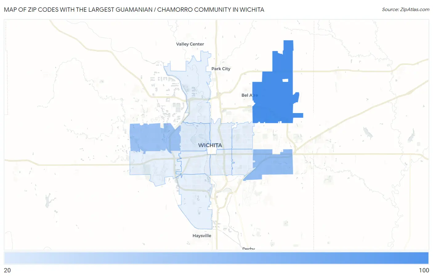Zip Codes with the Largest Guamanian / Chamorro Community in Wichita Map