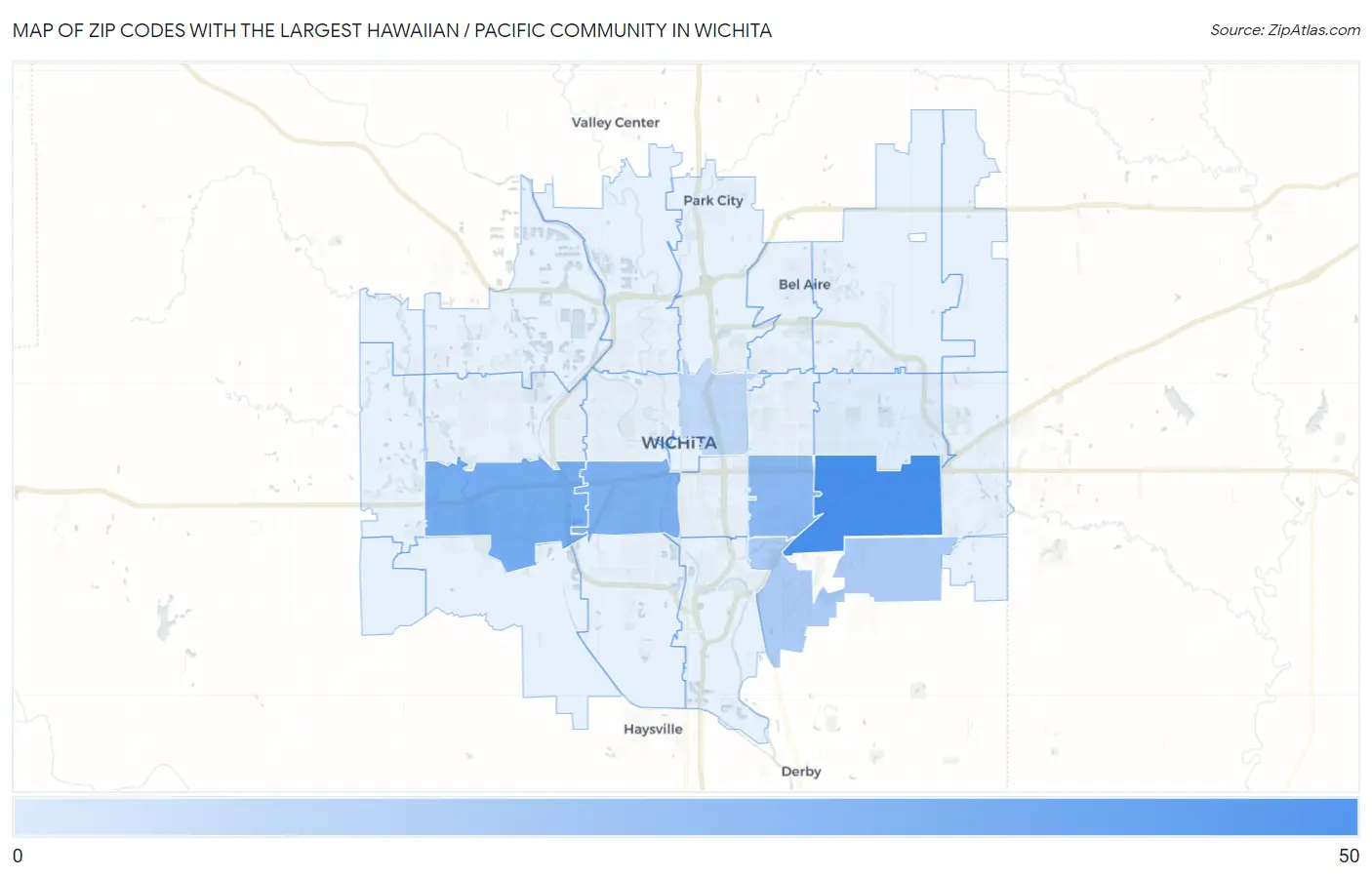 Zip Codes with the Largest Hawaiian / Pacific Community in Wichita Map
