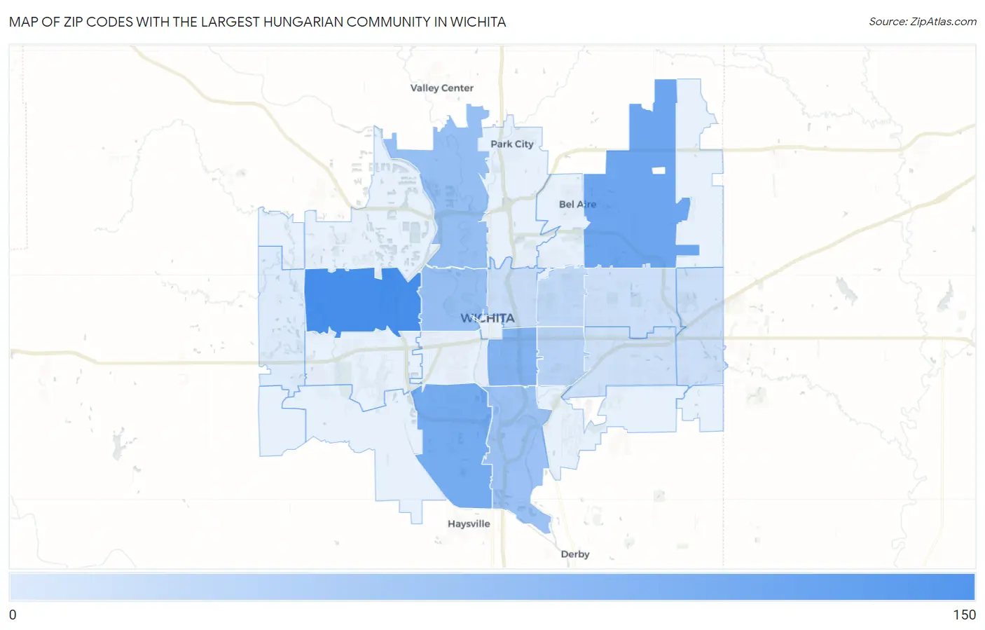 Zip Codes with the Largest Hungarian Community in Wichita Map