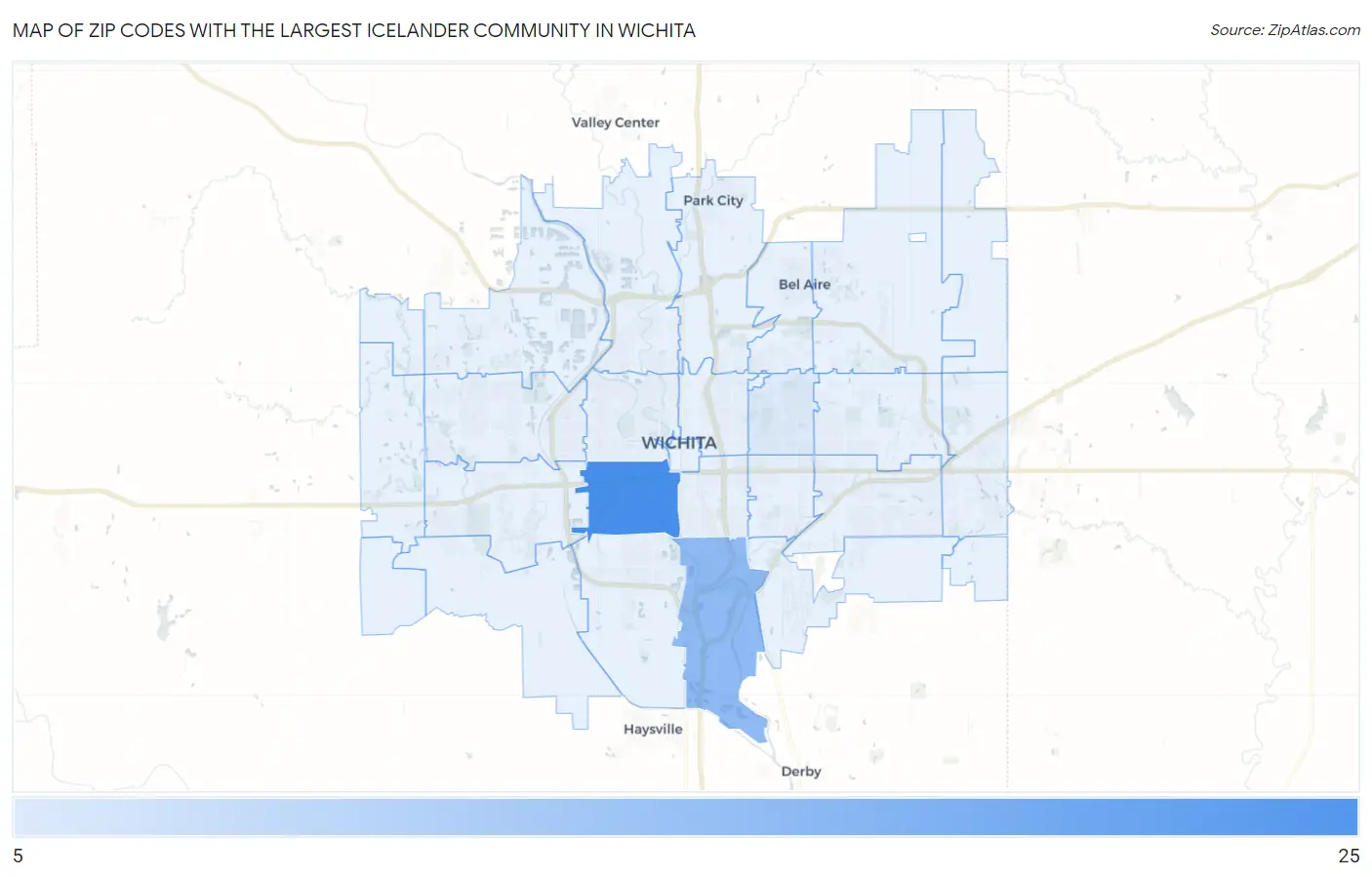 Zip Codes with the Largest Icelander Community in Wichita Map