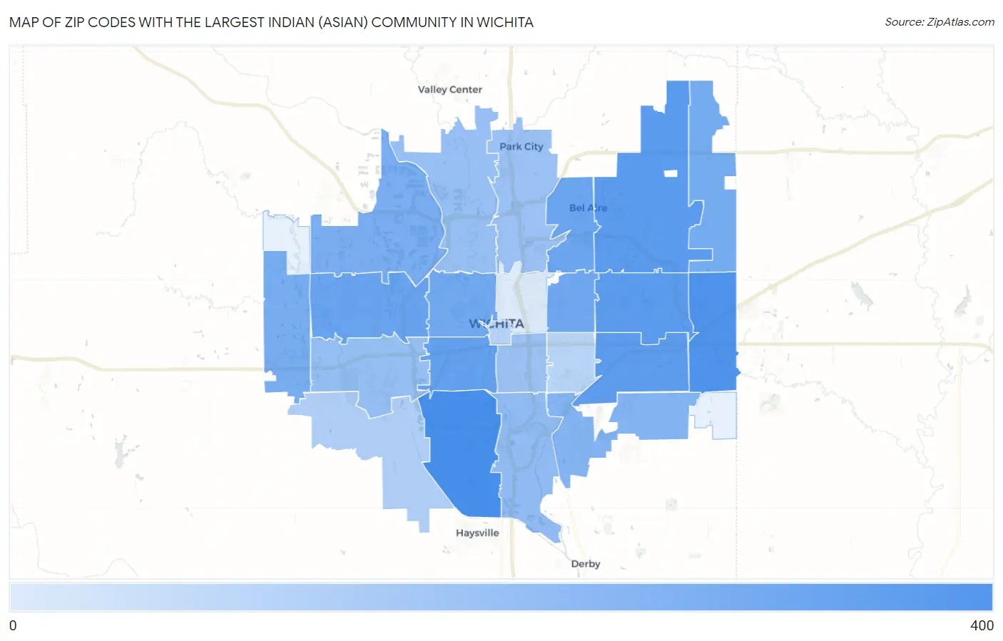 Zip Codes with the Largest Indian (Asian) Community in Wichita Map